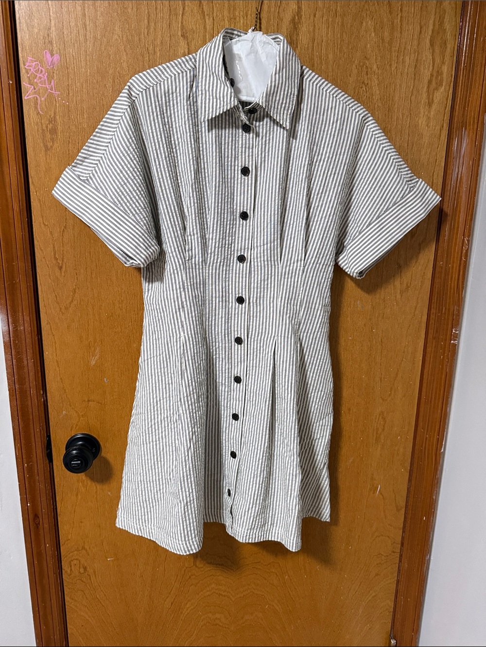 Madewell Vertical Striped Button-Front Mini Dress in White and Gray